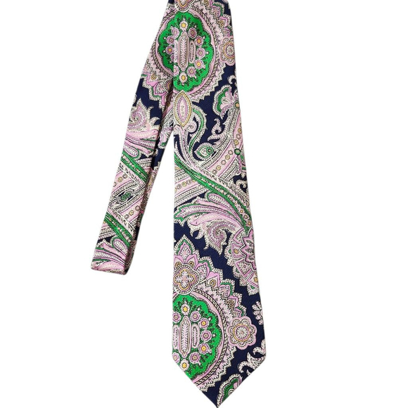 Men's Polo Ralph Lauren Vtg 90s Y2K Tie One Size Navy Pink Paisley - Picture 1 of 5